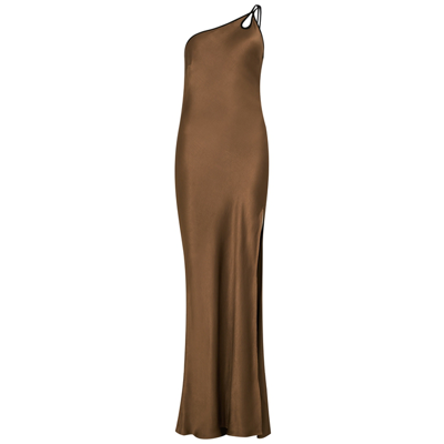 Shop Bec & Bridge Kehlani Brown One-shoulder Satin Maxi Dress