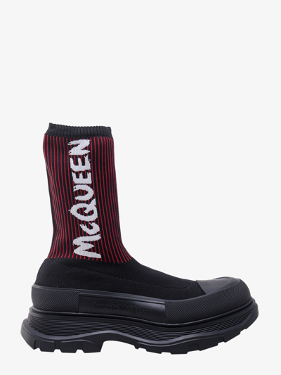 Alexander Mcqueen Tread Slick Sock Boot "black Red" In Black