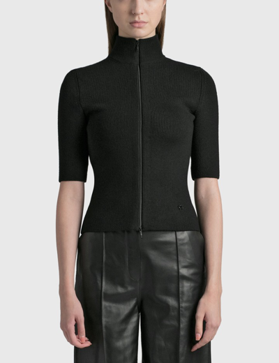 Shop Loewe Cropped Zip Up Sweater In Black