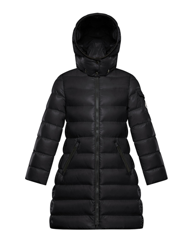 Shop Moncler Girl's Moka Quilted Long Jacket In Black