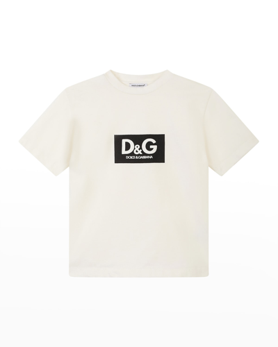 Shop Dolce & Gabbana Boy's Contrast Logo Cotton T-shirt In White