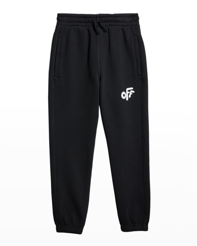 Shop Off-white Boy's Logo Diagonal Jogger Pants In Black/white