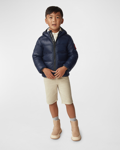 Shop Canada Goose Kid's Crofton Striped Logo Quilted Jacket In Blue