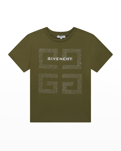 Shop Givenchy Boy's Short-sleeve T-shirt With 4g Logo On Front In Khaki