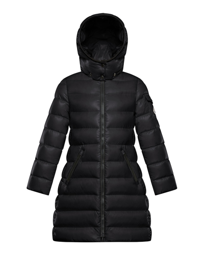 Shop Moncler Girl's Moka Long Quilted Jacket In Black