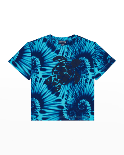Shop Vilebrequin Boy's Tie Dye Turtle Motif T-shirt In Azur