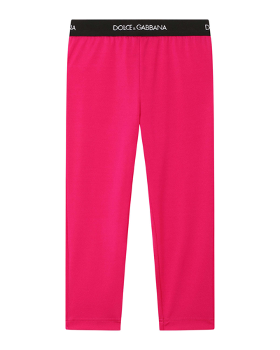 Shop Dolce & Gabbana Girl's Logo-waist Leggings In Pink