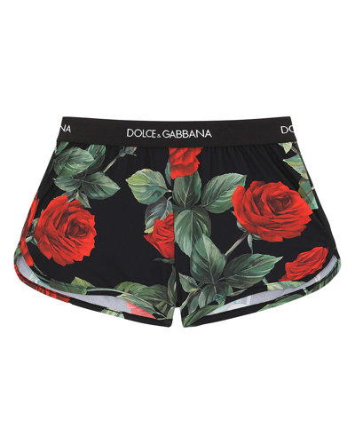 Shop Dolce & Gabbana Girls' Rose Print Beach Shorts