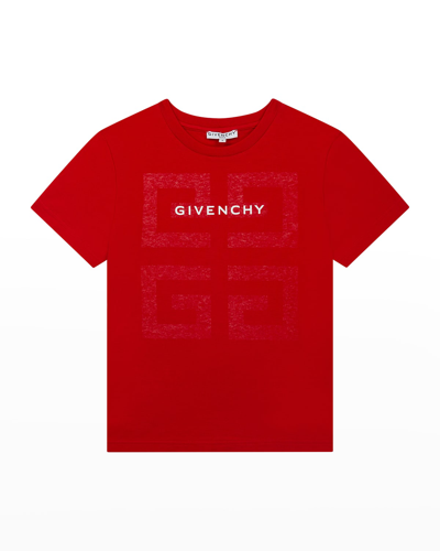 Shop Givenchy Boy's Short-sleeve T-shirt With 4g Logo On Front In Red