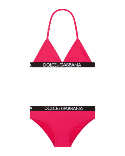 Shop Dolce & Gabbana Girl's 2-piece Logo Tape Bikini Set In Pink