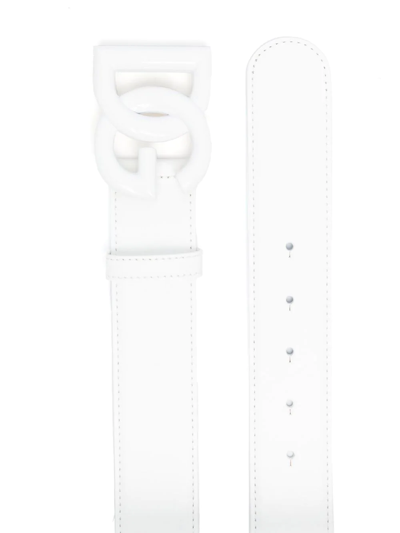 Shop Dolce & Gabbana Dg-logo Leather Belt In Weiss