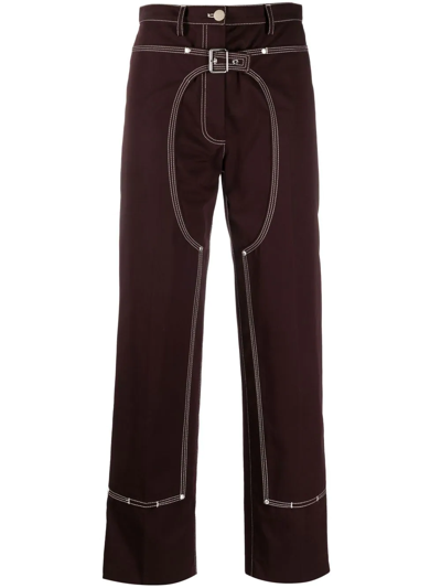 Shop Stella Mccartney Contrast-stitch Straight-leg Trousers In Brown