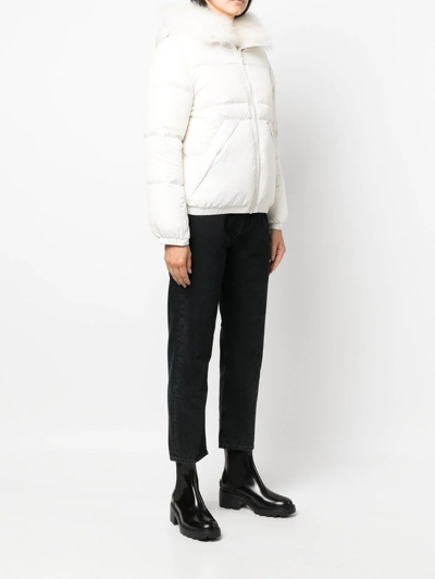 Shop Yves Salomon Lambswool-trim Short Hooded Down Jacket In White