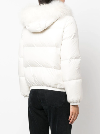 Shop Yves Salomon Lambswool-trim Short Hooded Down Jacket In White