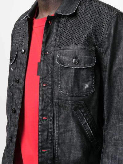 Dsquared2 Studded Distressed Denim Jacket In Black