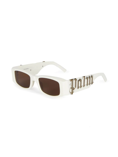 Shop Palm Angels Angel Rectangle-frame Sunglasses In Weiss