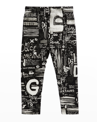 Shop Dolce & Gabbana Girl's Graffiti Logo-print Leggings, Sizes 8-12 In Black/white