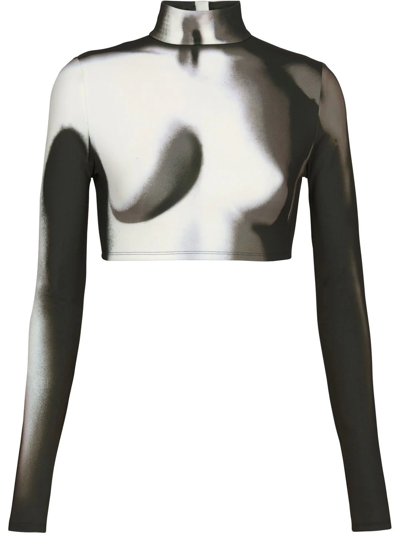 Shop Balmain Spray Paint Effect Cropped Top In White