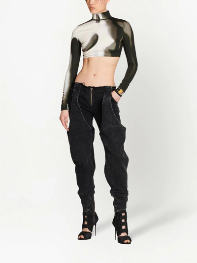 Balmain Spray Paint Effect Cropped Top In White