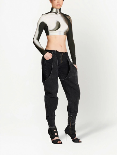 Balmain Spray Paint Effect Cropped Top In White