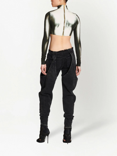 Balmain Spray Paint Effect Cropped Top In White