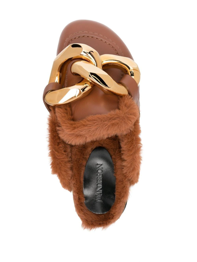 Shop Jw Anderson Chain Shearling-trim Loafers In Brown