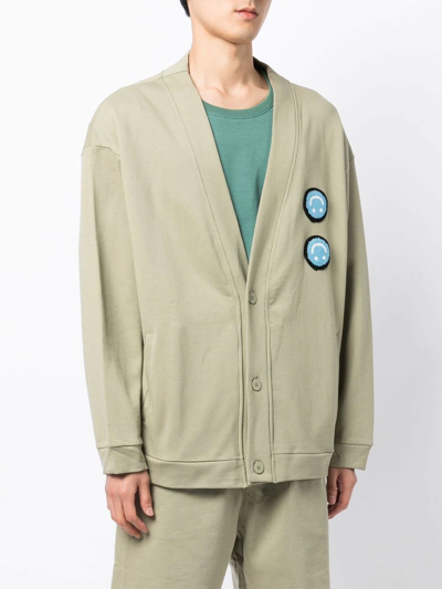 Off Duty Flak Smiley Patch Cardigan In Green