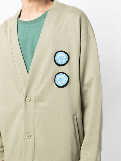 Off Duty Flak Smiley Patch Cardigan In Green