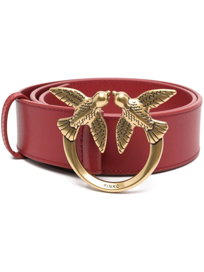 Shop Pinko Logo-buckle Leather Belt In Rot