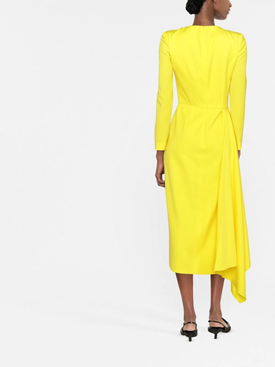 Shop Alexander Mcqueen Draped Midi Dress In Gelb