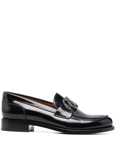 Shop René Caovilla Morgana Leather Loafers In Schwarz