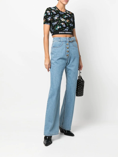 Shop Rabanne Floral-print Crop-top In Black