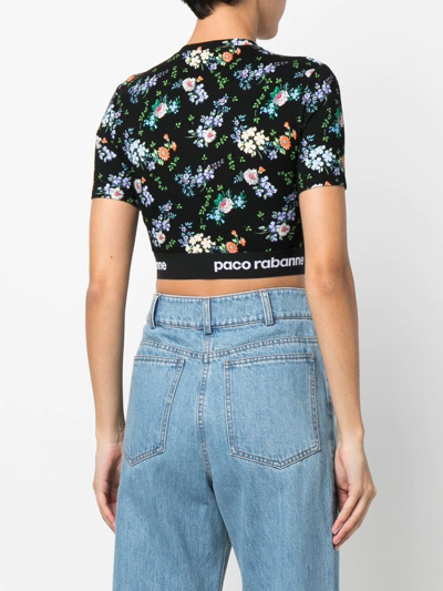 Shop Rabanne Floral-print Crop-top In Black