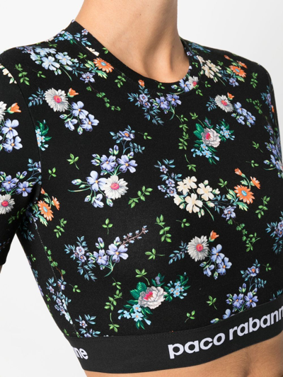 Shop Rabanne Floral-print Crop-top In Black