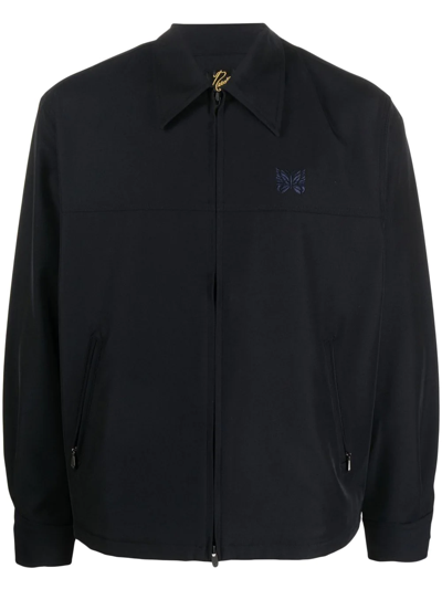 Shop Needles Embroidered-logo Zip-up Jacket In Blau