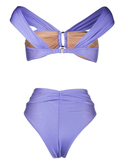 Noire Swimwear Gathered-detail High-waisted Bikini In Purple