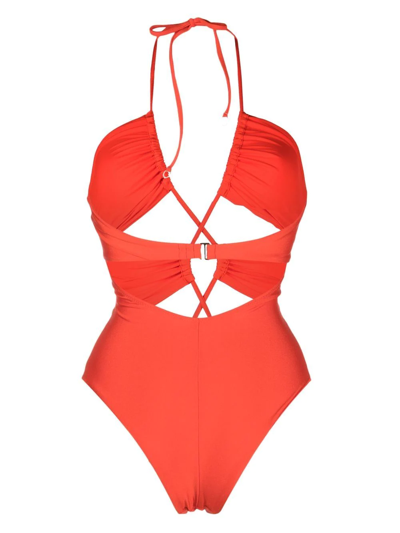 Noire Swimwear Cut-out Plunging V-neck Swimsuit In Orange