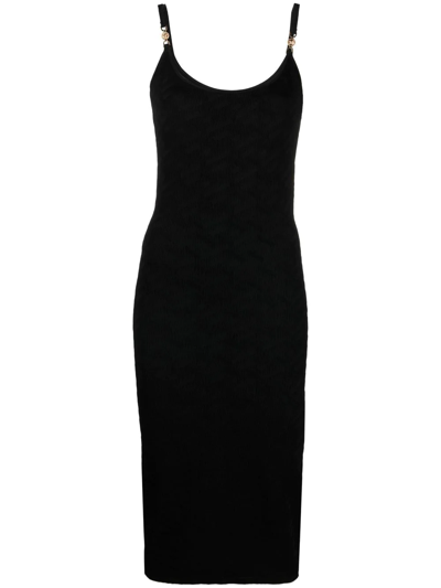 Shop Versace La Greca Jacquard Pencil Dress In Black