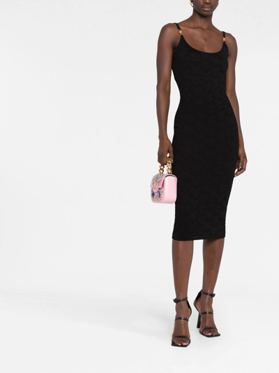 Shop Versace La Greca Jacquard Pencil Dress In Black