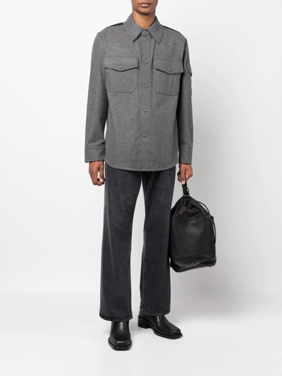 Shop Helmut Lang Button-up Long-sleeve Shirt In Grau