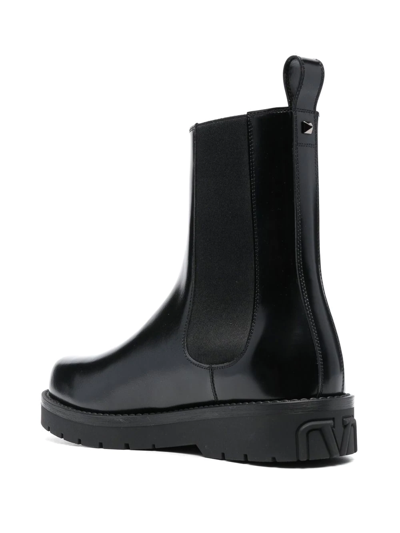 Shop Valentino Leather Chelsea Boots In Schwarz