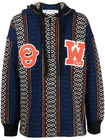 Off-white Geometric-patterned Alpaca-blend Hoodie In Schwarz