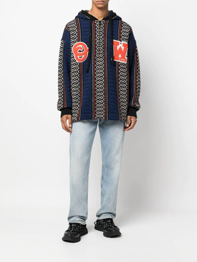 Off-white Geometric-patterned Alpaca-blend Hoodie In Schwarz