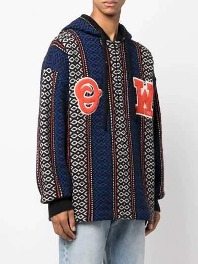 Off-white Geometric-patterned Alpaca-blend Hoodie In Schwarz