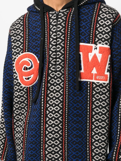 Off-white Geometric-patterned Alpaca-blend Hoodie In Schwarz