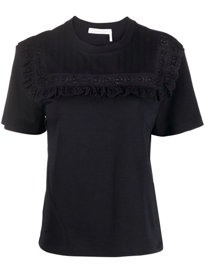 Shop See By Chloé Broderie Anglaise Short-sleeved T-shirt In Blau