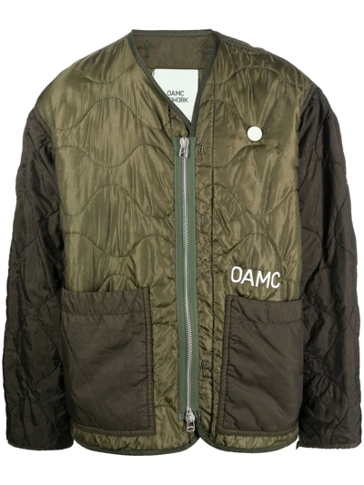 Oamc Logo-print Zip-up Quilted Jacket In Green | ModeSens