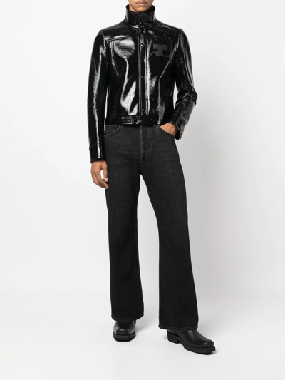 Courrèges Logo Embroidered Coated Cotton Jacket In Schwarz