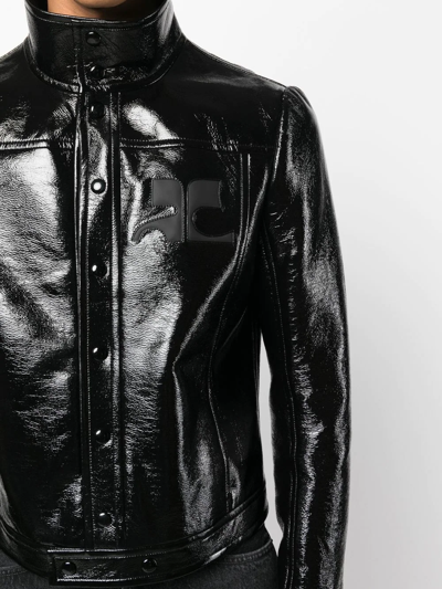 Shop Courrèges Logo-patch Faux Leather Jacket In Schwarz