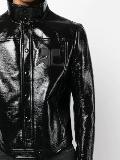 Courrèges Logo Embroidered Coated Cotton Jacket In Schwarz